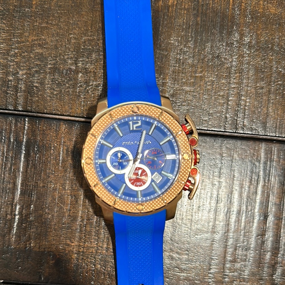 Blue and Gold Watch with Rubber Strap